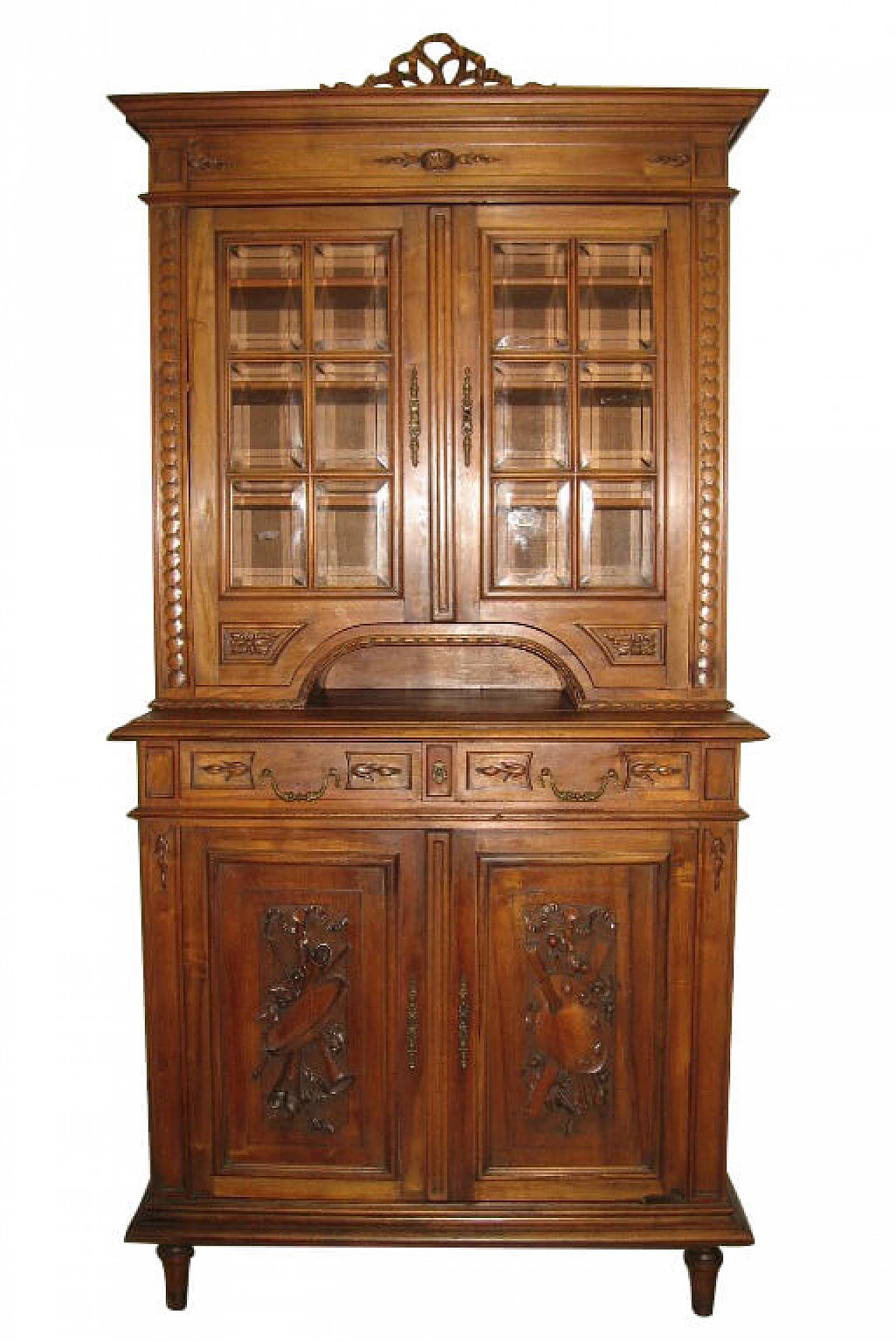 Credenza con alzata a vetri in noce massello, inizio '900 1217765