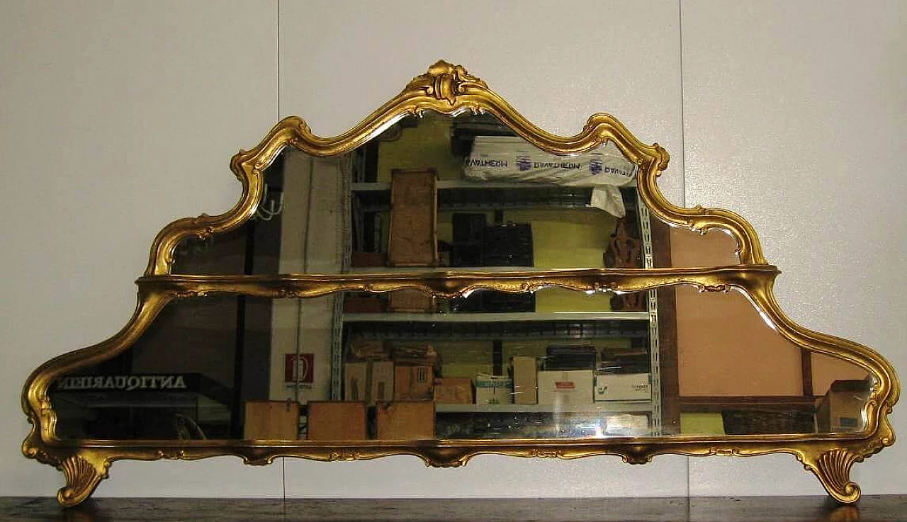 Specchiera in stile Rococò dorata in oro matto, anni '50 1218424