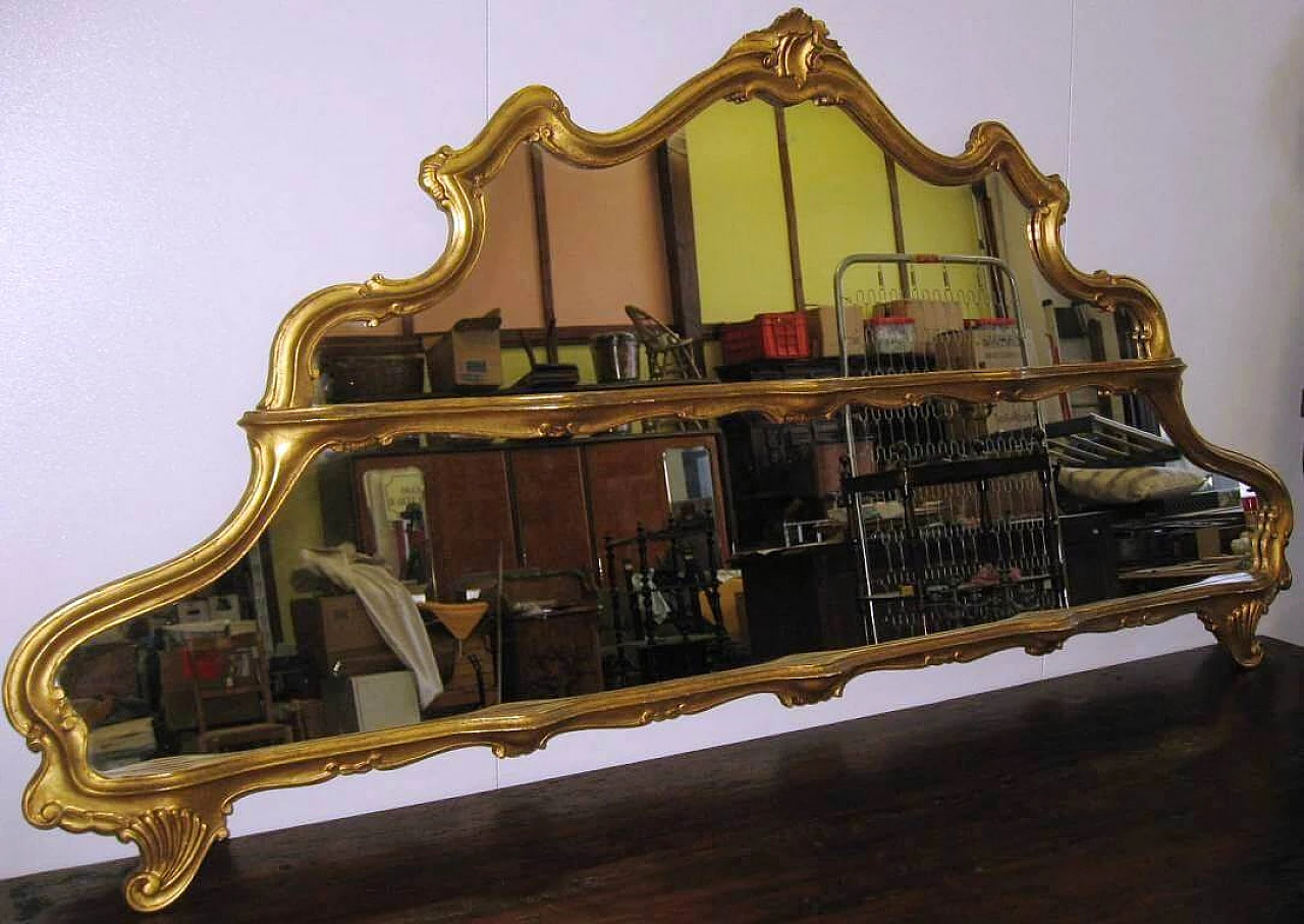 Specchiera in stile Rococò dorata in oro matto, anni '50 1218425
