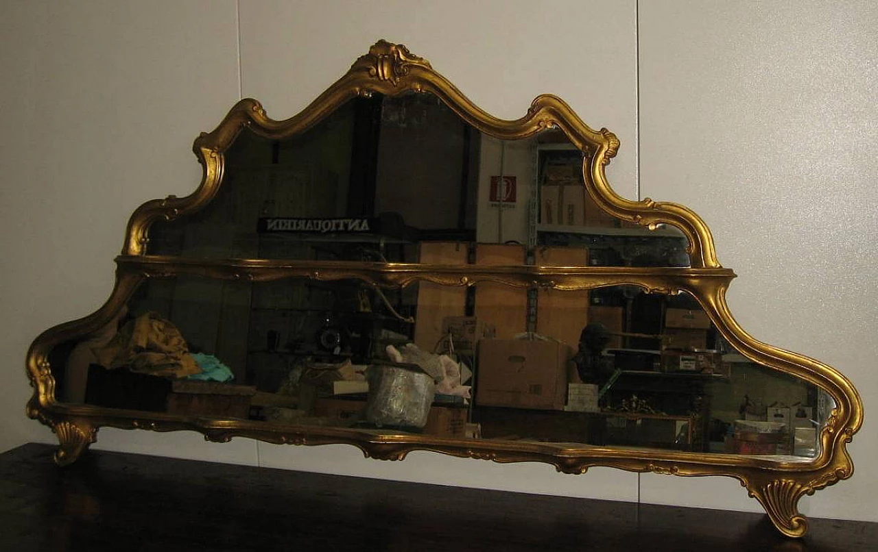 Specchiera in stile Rococò dorata in oro matto, anni '50 1218433