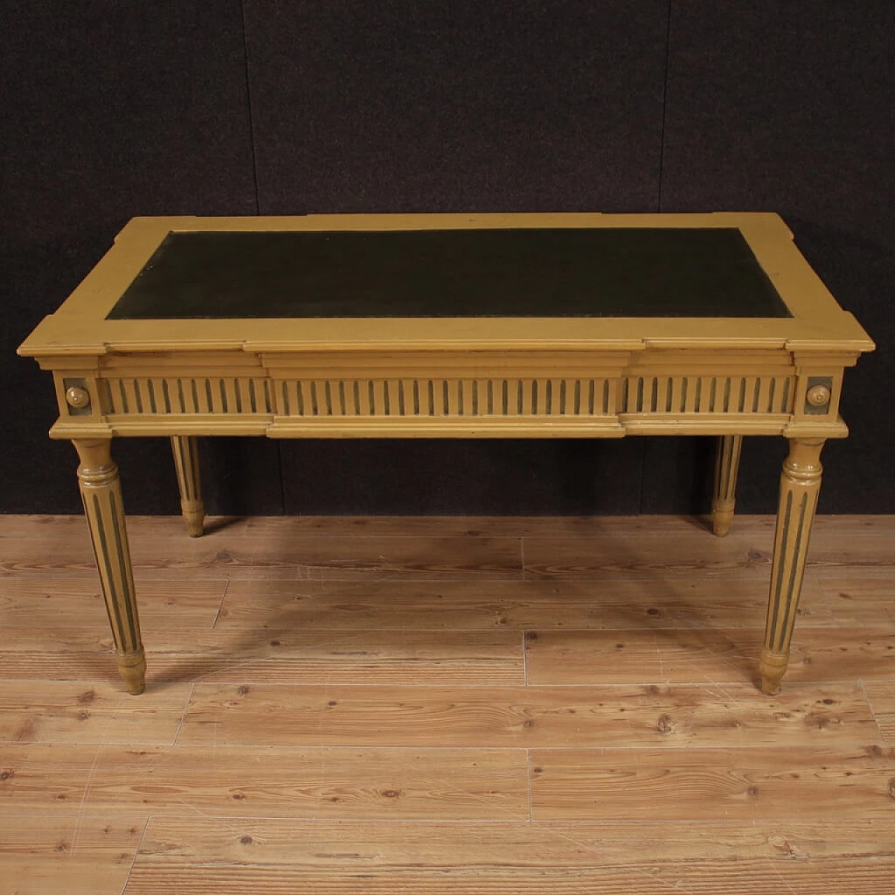 Louis XVI style writing desk in lacquered wood and faux leather top, 40s 1218572