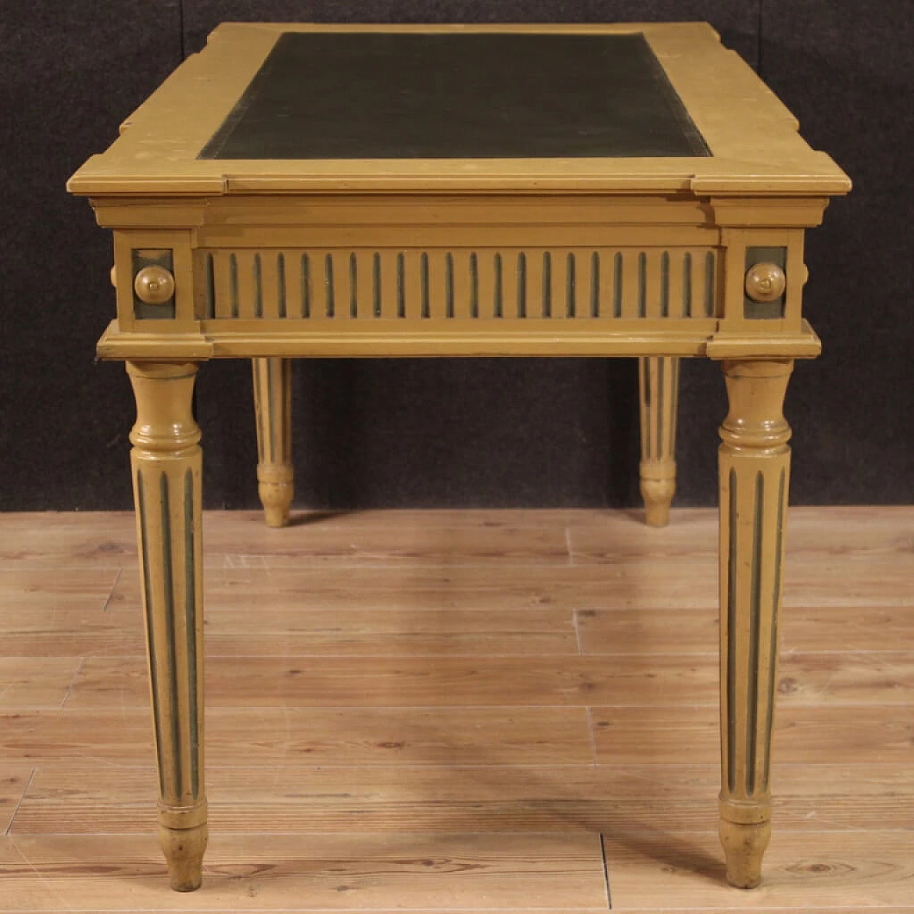 Louis XVI style writing desk in lacquered wood and faux leather top, 40s 1218573