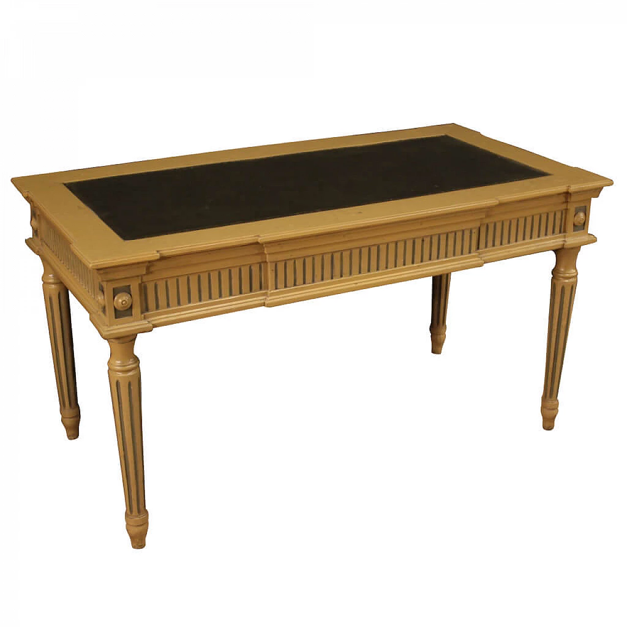 Louis XVI style writing desk in lacquered wood and faux leather top, 40s 1218624
