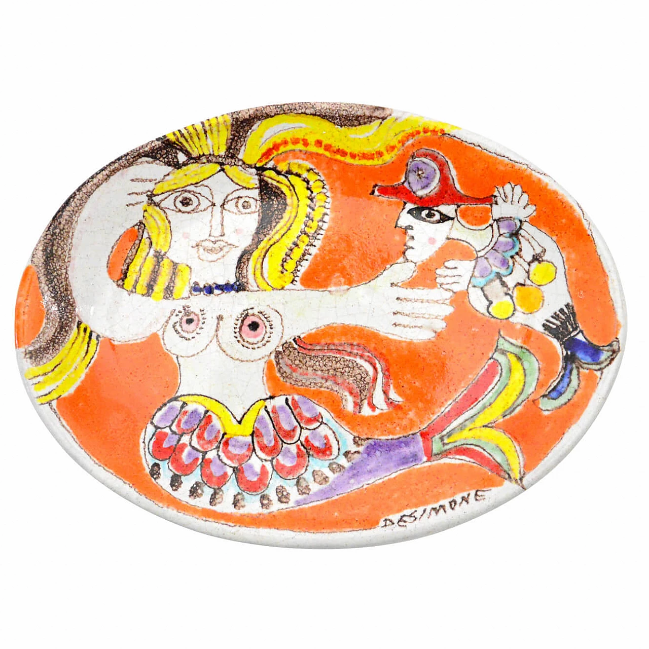 Piatto ovale in ceramica di Giovanni De Simone, anni '60 1218650