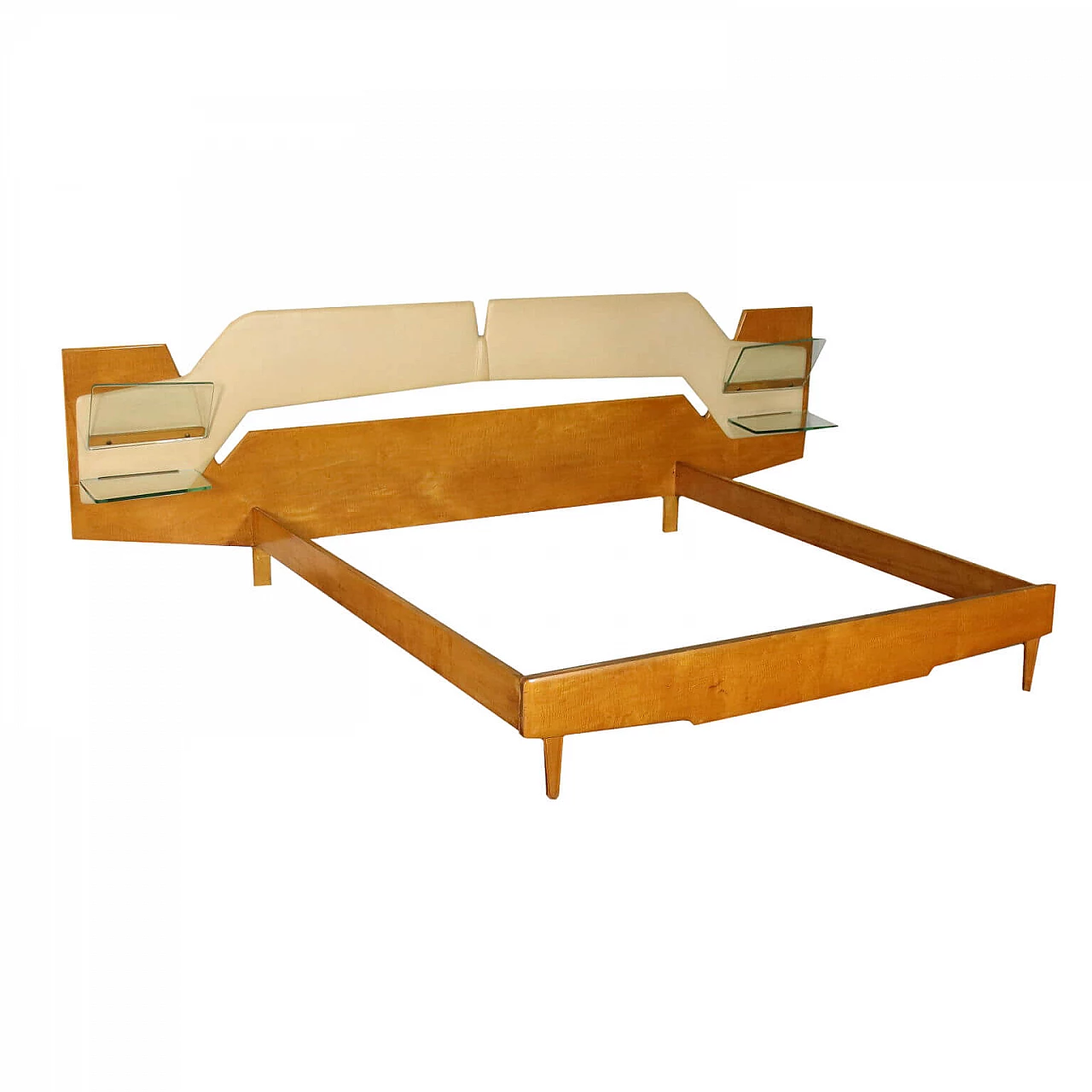 Double bed in maple, skai and glass, 50s 1218703