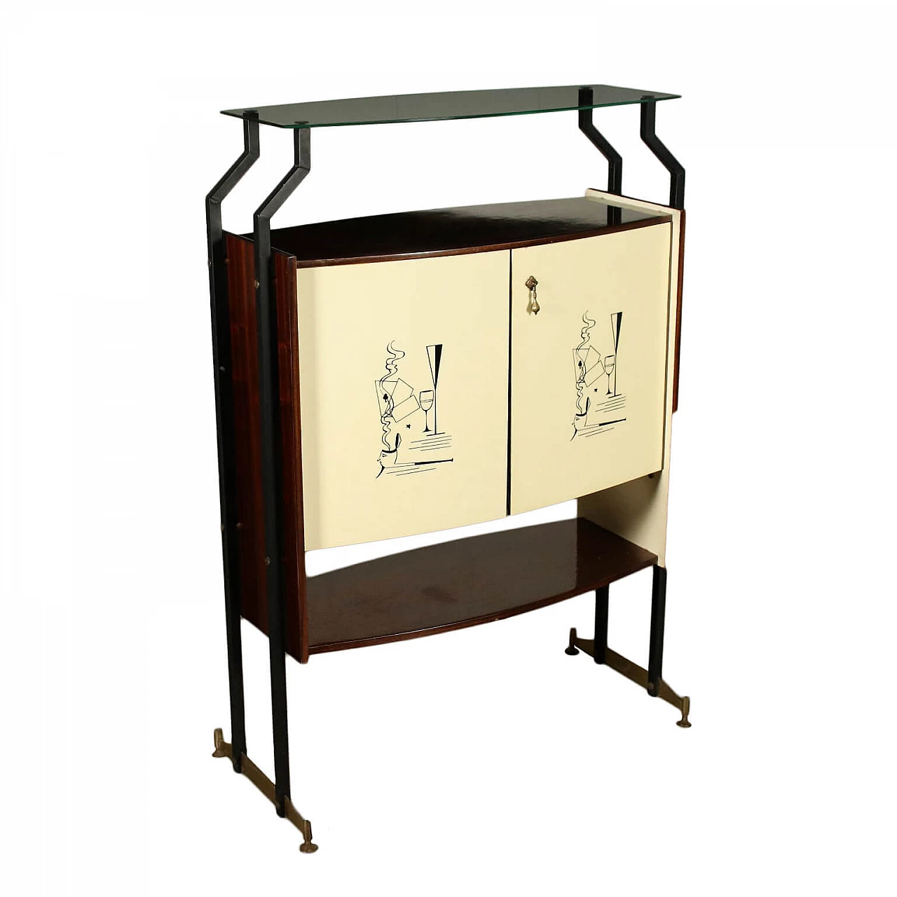 Mobile bar in mogano e vetro, anni '50 1218719
