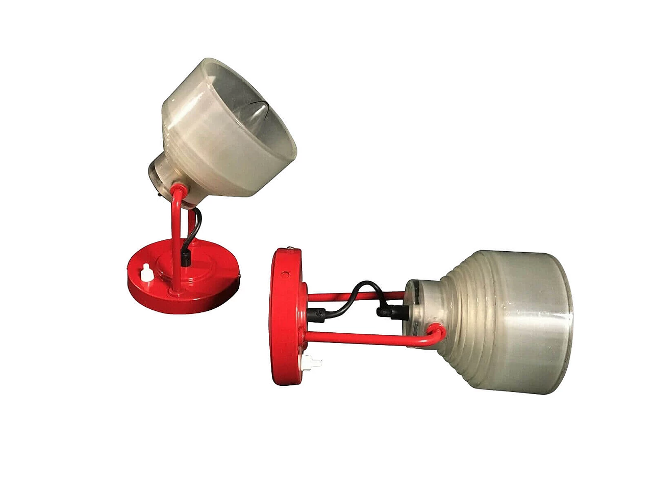 Coppia di applique direzionabili in metallo e vetro di Martinelli Luce, anni '70 1218748