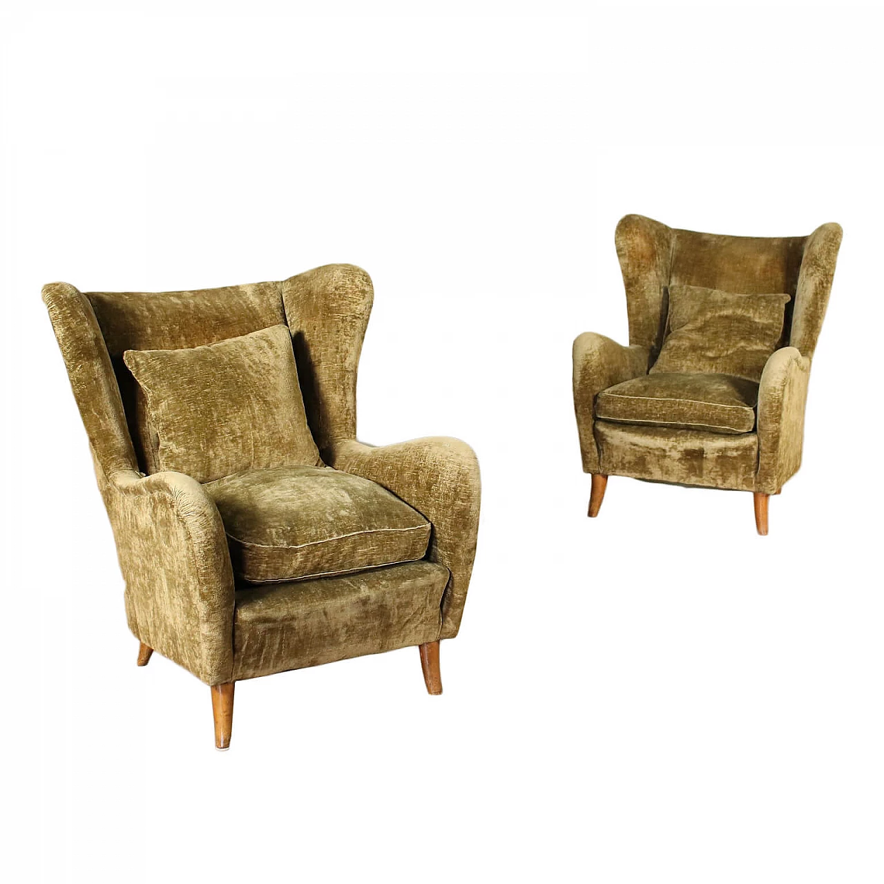 Pair of armchairs in wood and velvet, 50s 1218862