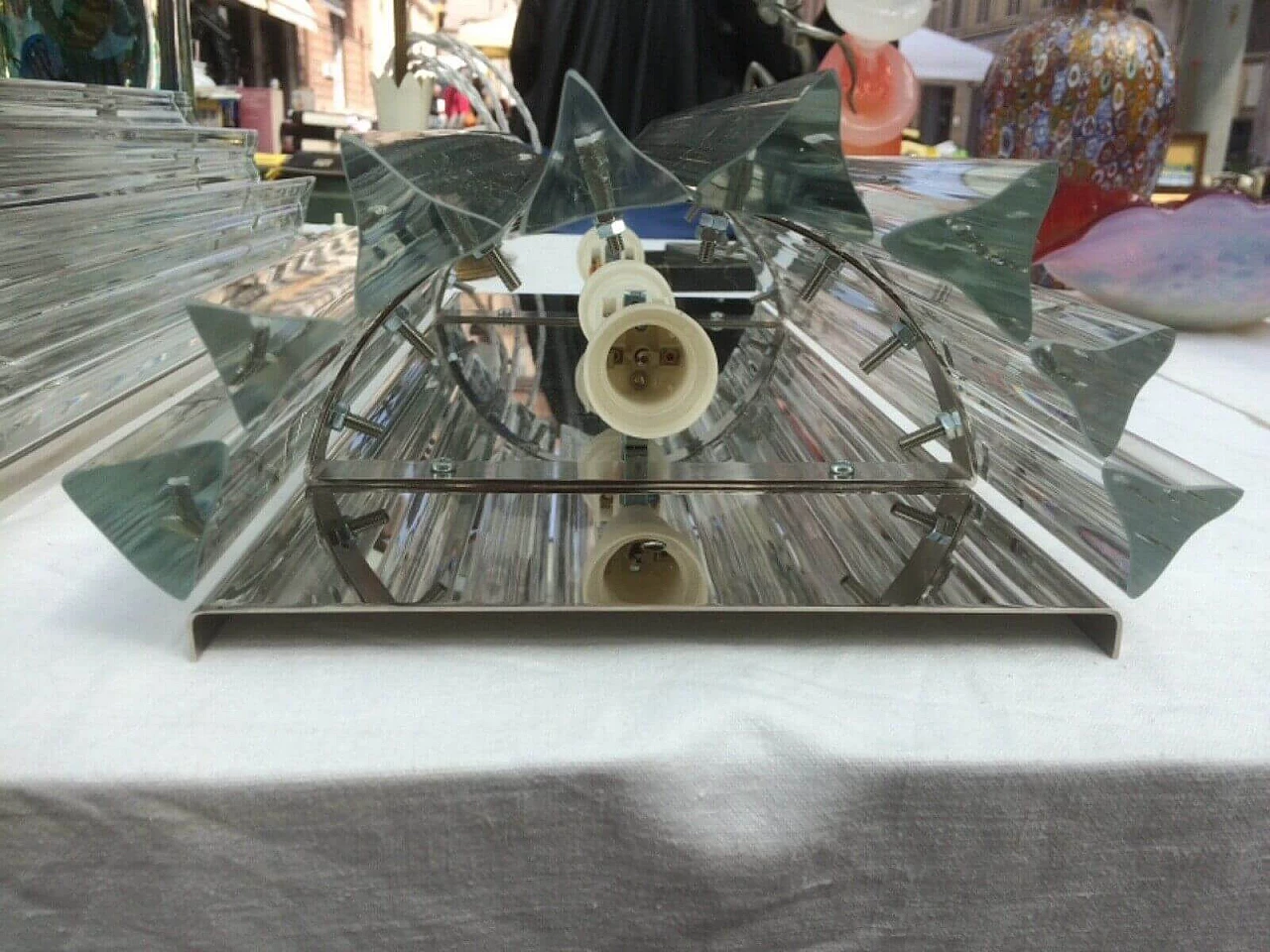 Coppia di applique a stecche in vetro di Murano e ottone 1219026