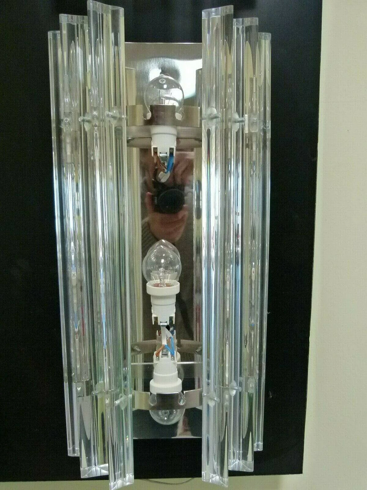 Coppia di applique a stecche in vetro di Murano e ottone 1219030