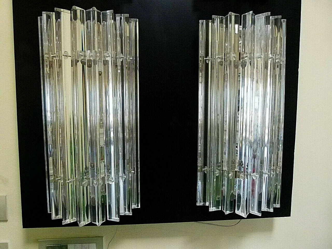 Coppia di applique a stecche in vetro di Murano e ottone 1219031