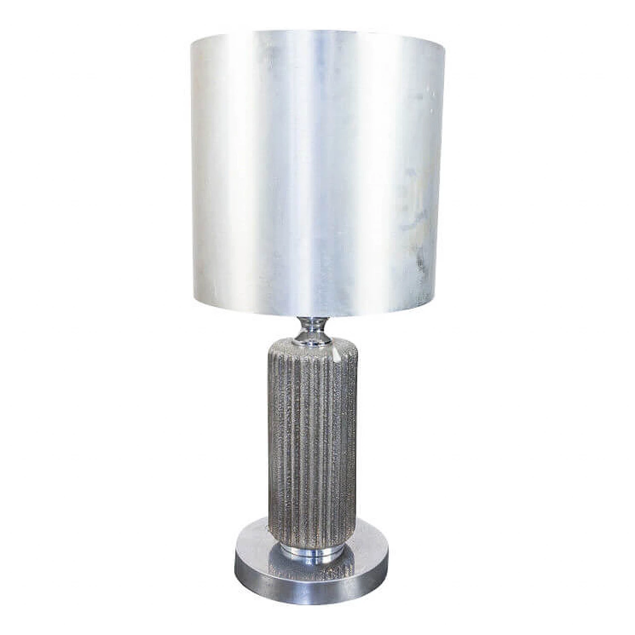 Table lamp in chromed, worked and brushed metal, 70s 1219289