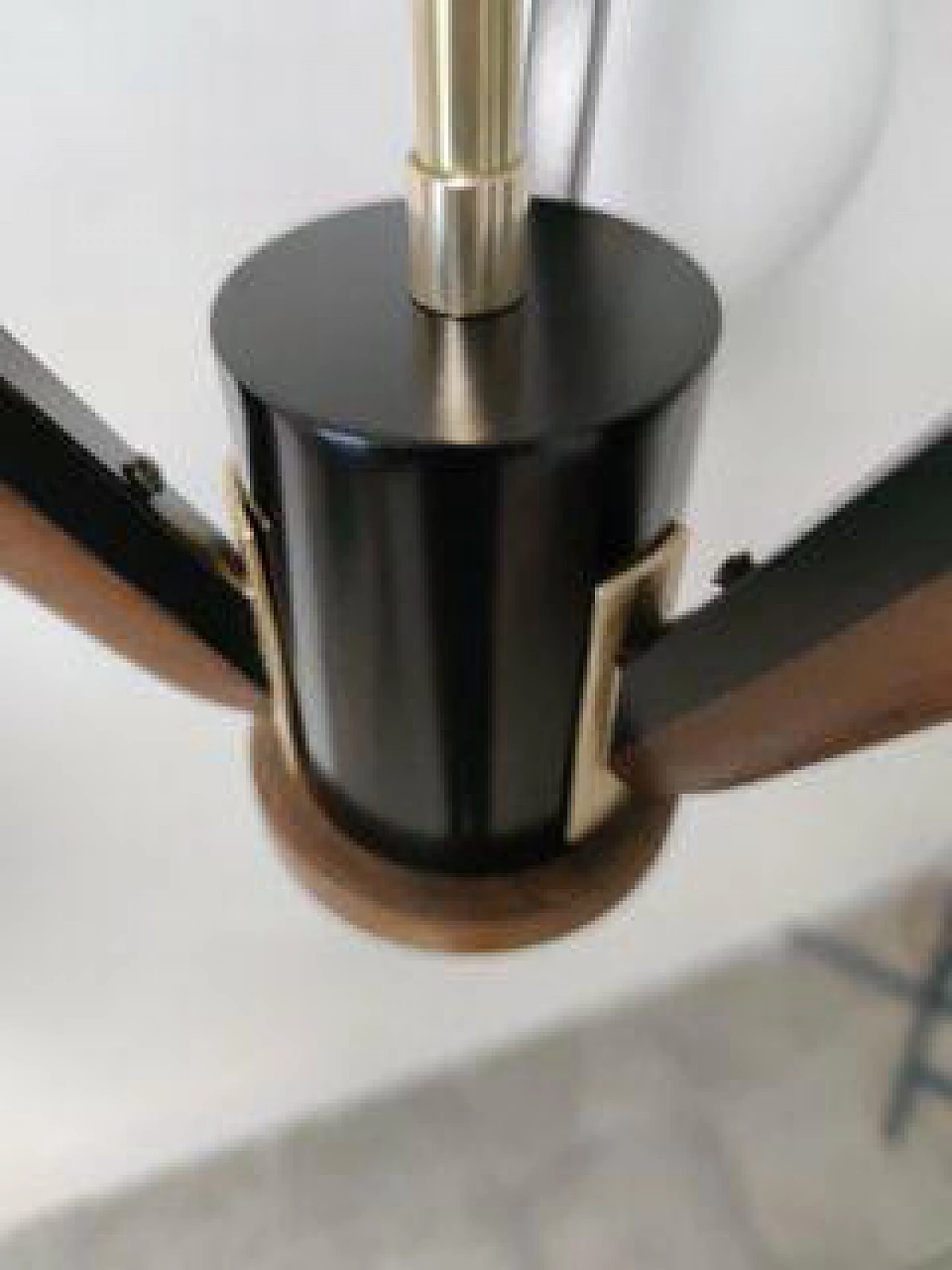 Spage Age chandelier in brass, wood and opaline glass, 70s 1219358