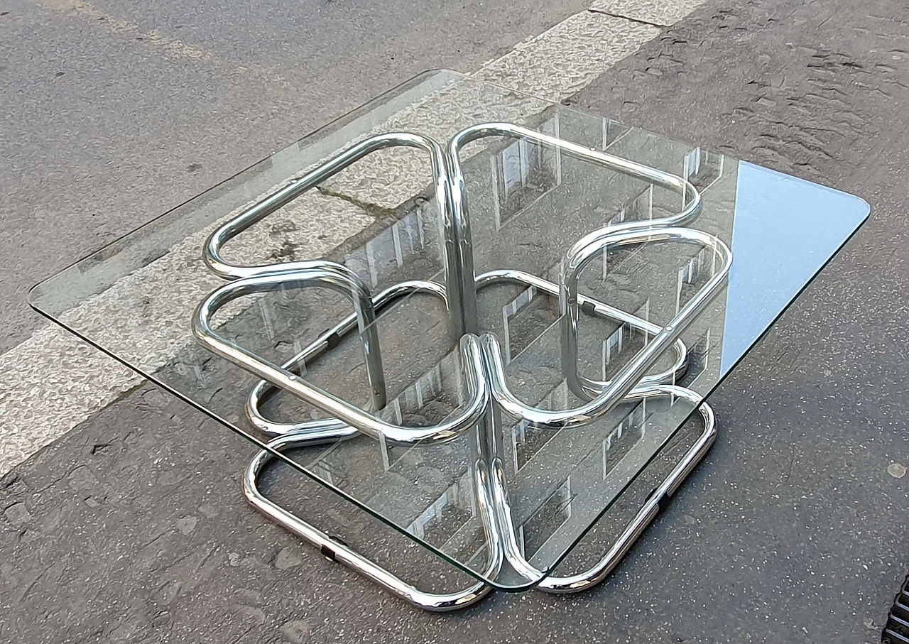 Coffee table in chromed metal and glass, 1970s 1219415