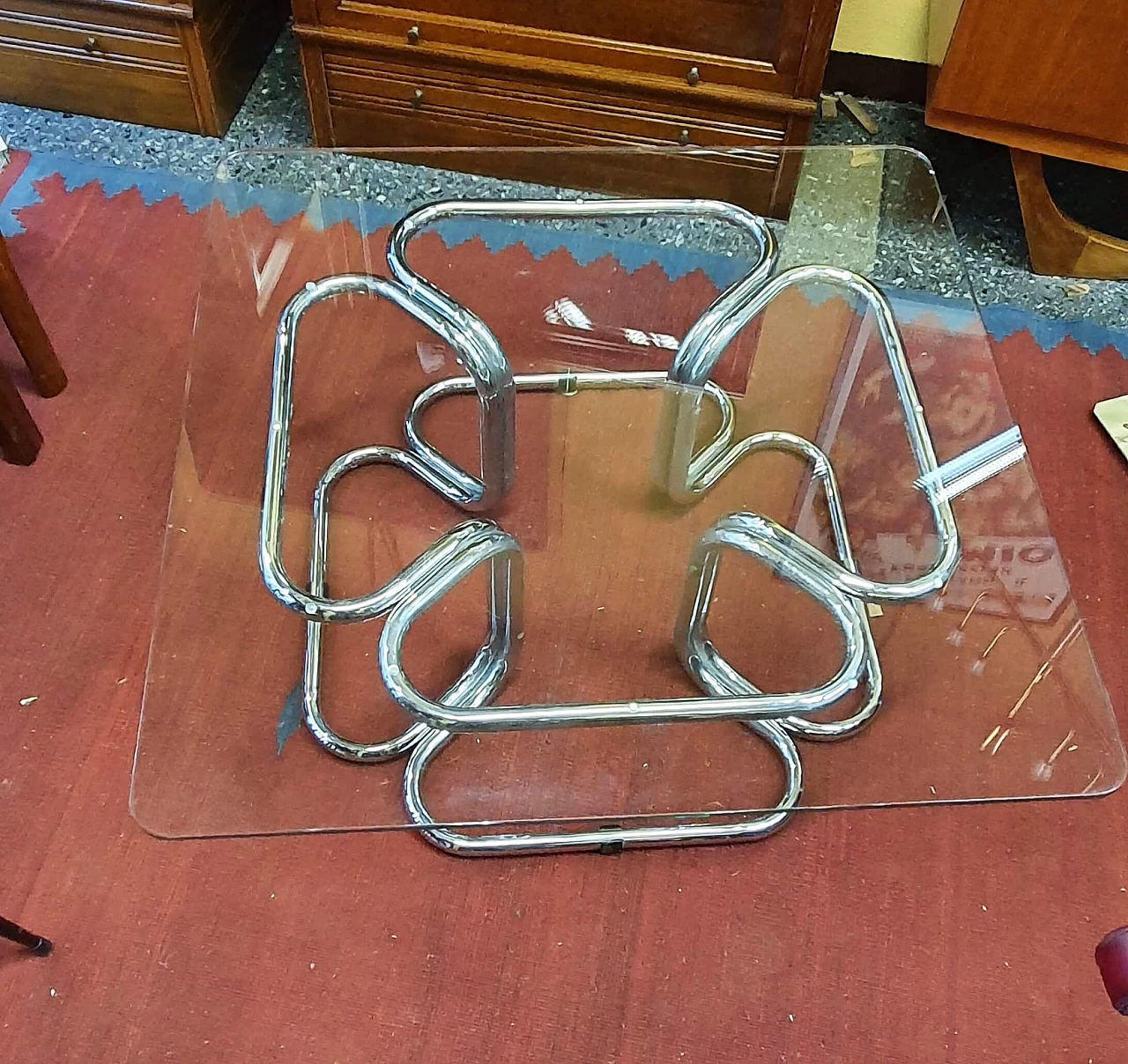 Coffee table in chromed metal and glass, 1970s 1219416