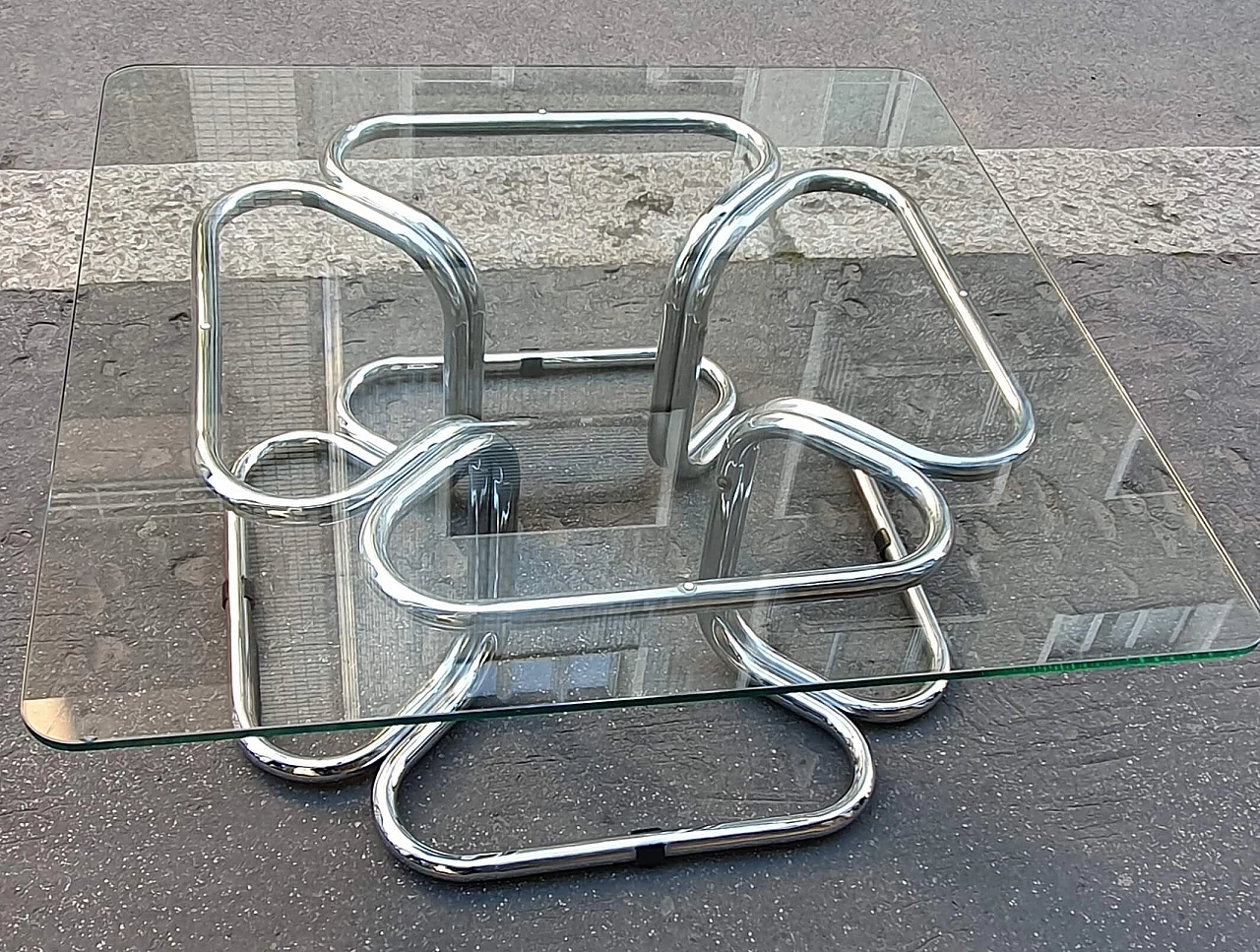 Coffee table in chromed metal and glass, 1970s 1219417
