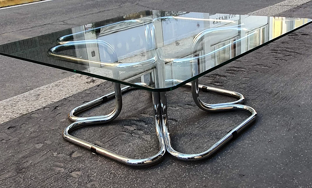 Coffee table in chromed metal and glass, 1970s 1219420