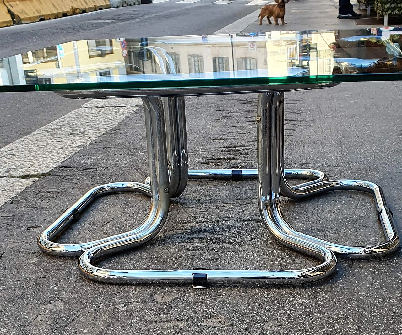 Coffee table in chromed metal and glass, 1970s 1219421