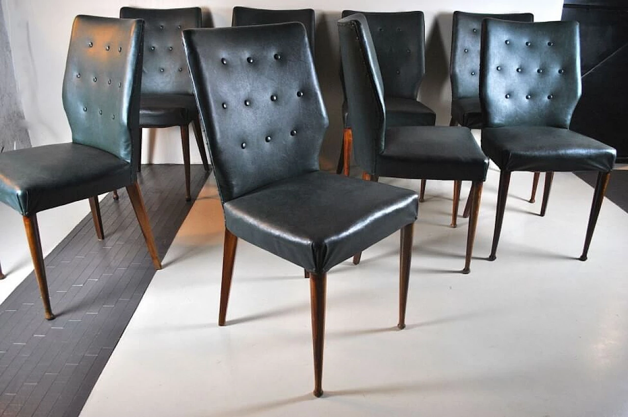 8 Chairs in wood and eco-leather, 60s 1219653