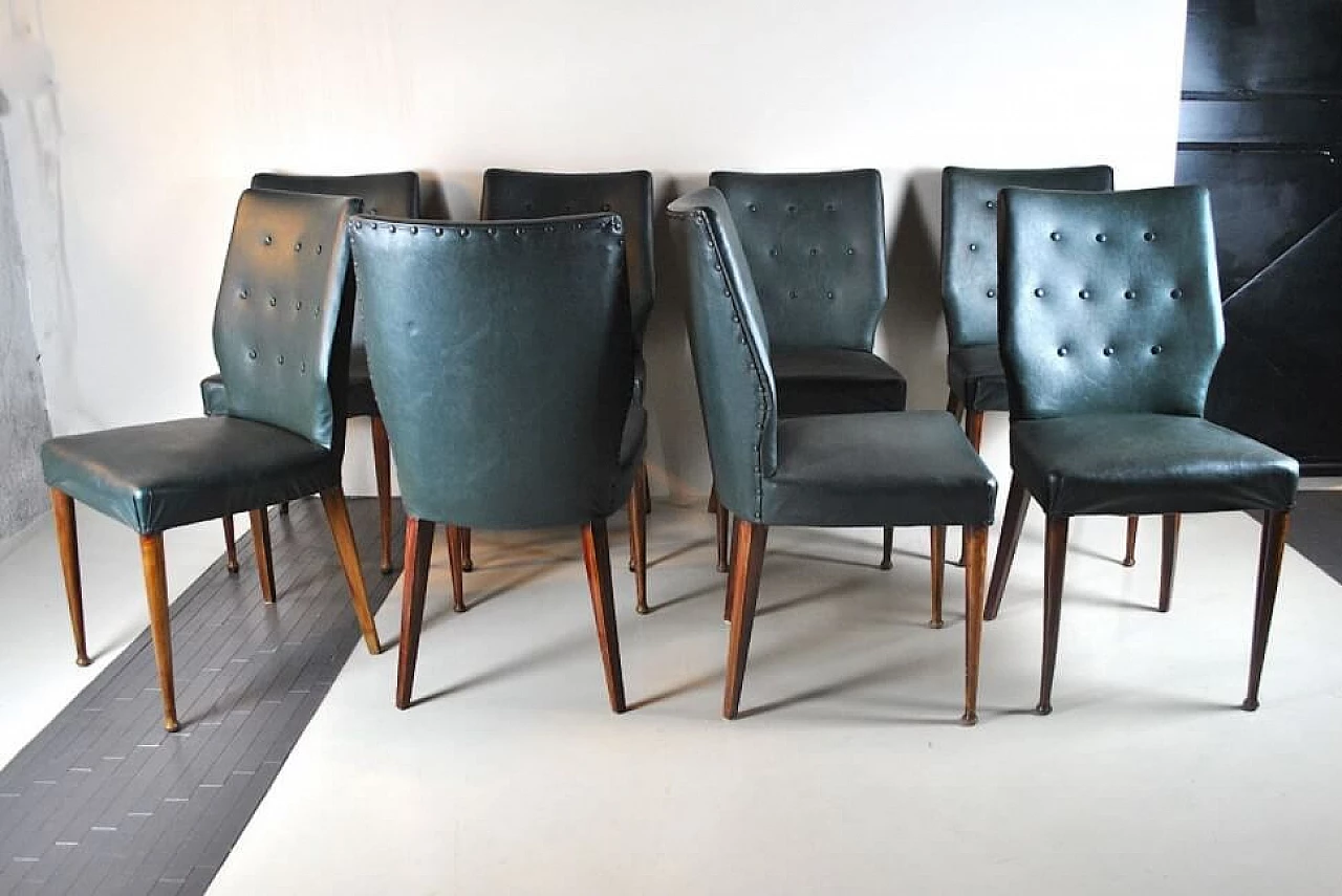 8 Chairs in wood and eco-leather, 60s 1219654