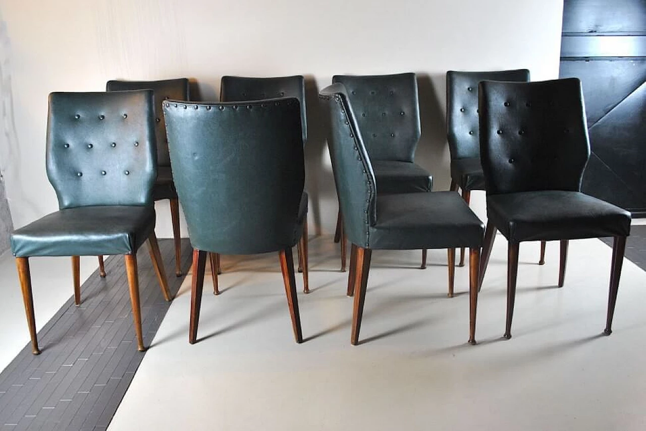8 Chairs in wood and eco-leather, 60s 1219655