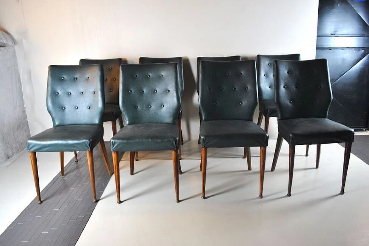 8 Chairs in wood and eco-leather, 60s 1219656