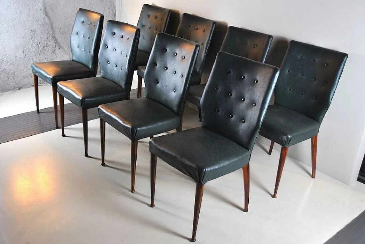 8 Chairs in wood and eco-leather, 60s 1219657