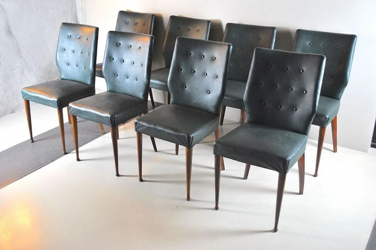 8 Chairs in wood and eco-leather, 60s 1219658