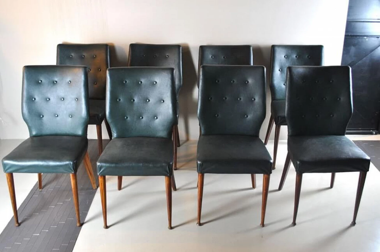 8 Chairs in wood and eco-leather, 60s 1219659