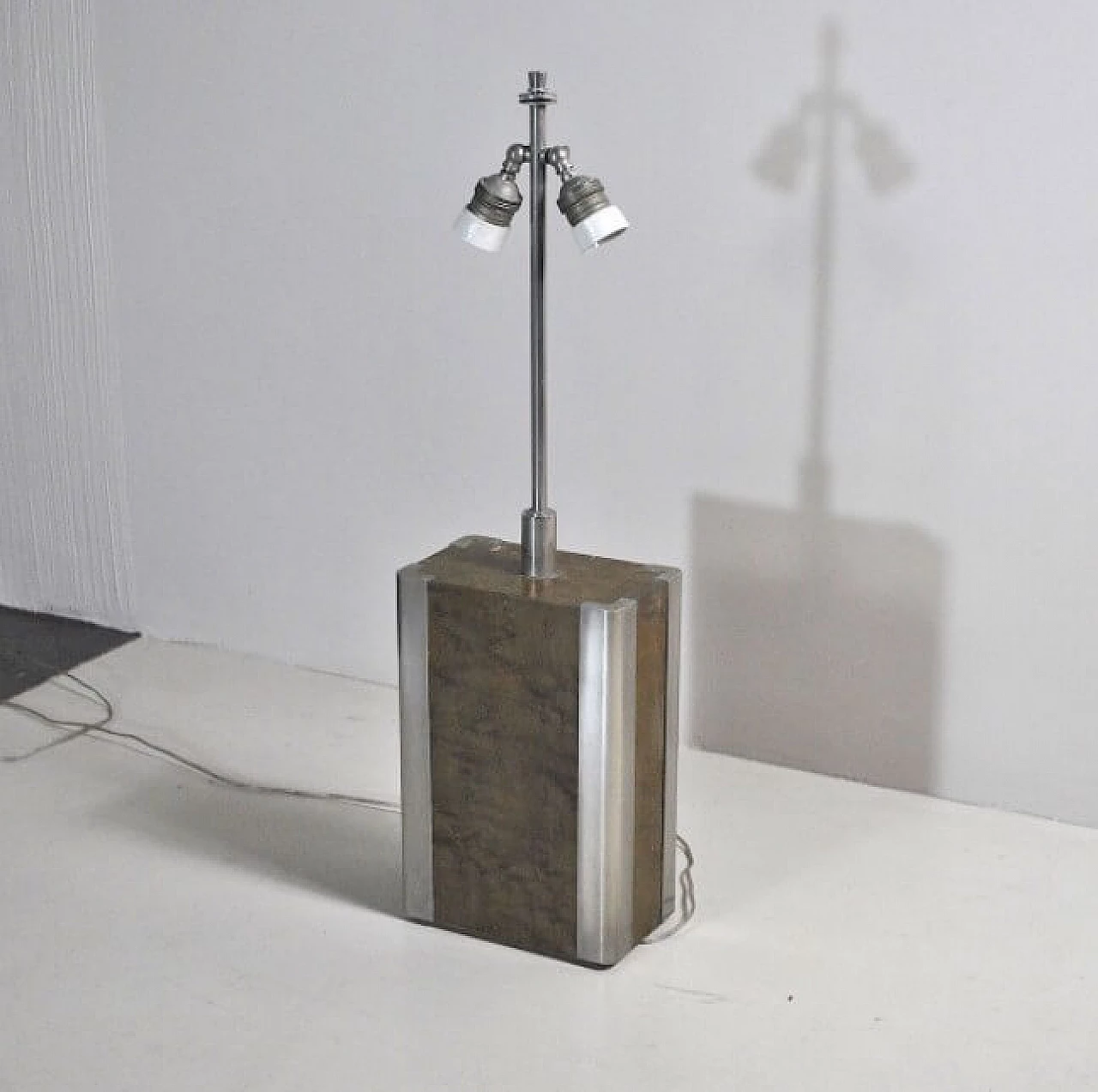 Lampada da tavolo acciaio e legno, anni '70 1219795