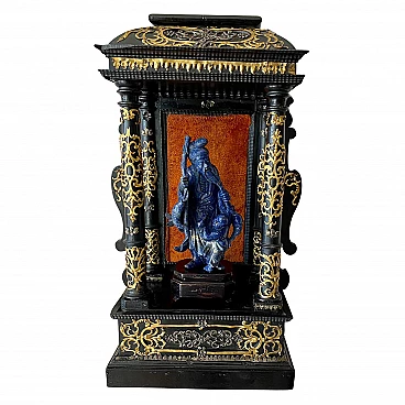 Scultura di saggio in lapislazzulo, epoca Liberty, montata su antico tempietto barocco, primi '900