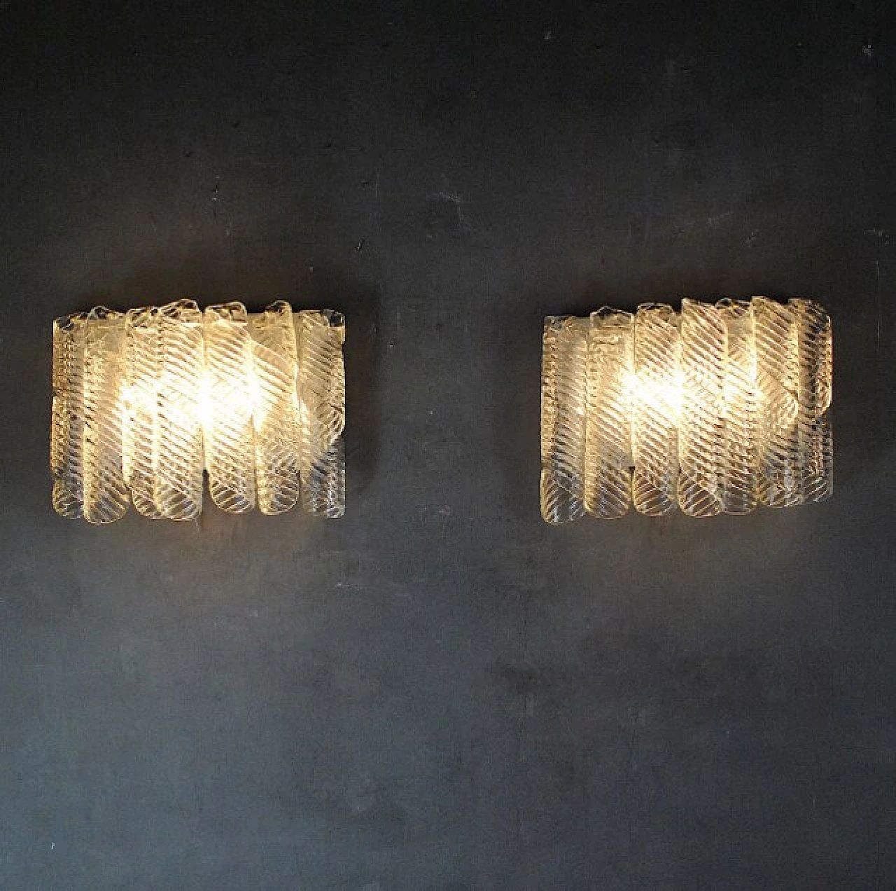 Pair of wall lamps with spirals in Murano glass by Mazzega, 60s 1220002