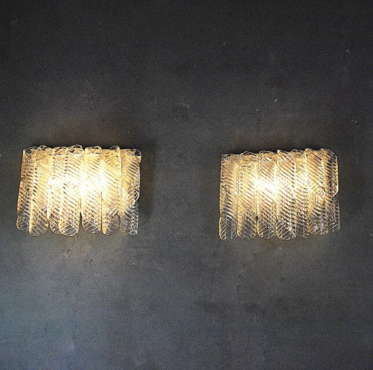 Pair of wall lamps with spirals in Murano glass by Mazzega, 60s 1220003