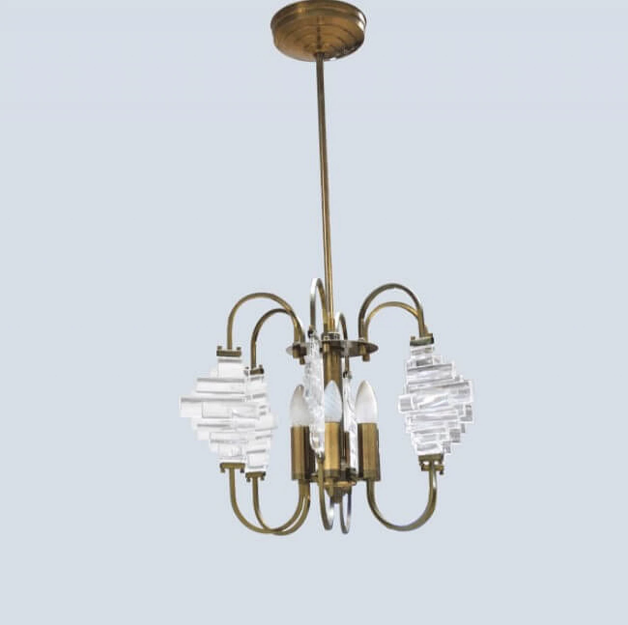 Chandelier in brass and glass in the style of Angelo Brotto, 50s 1220029