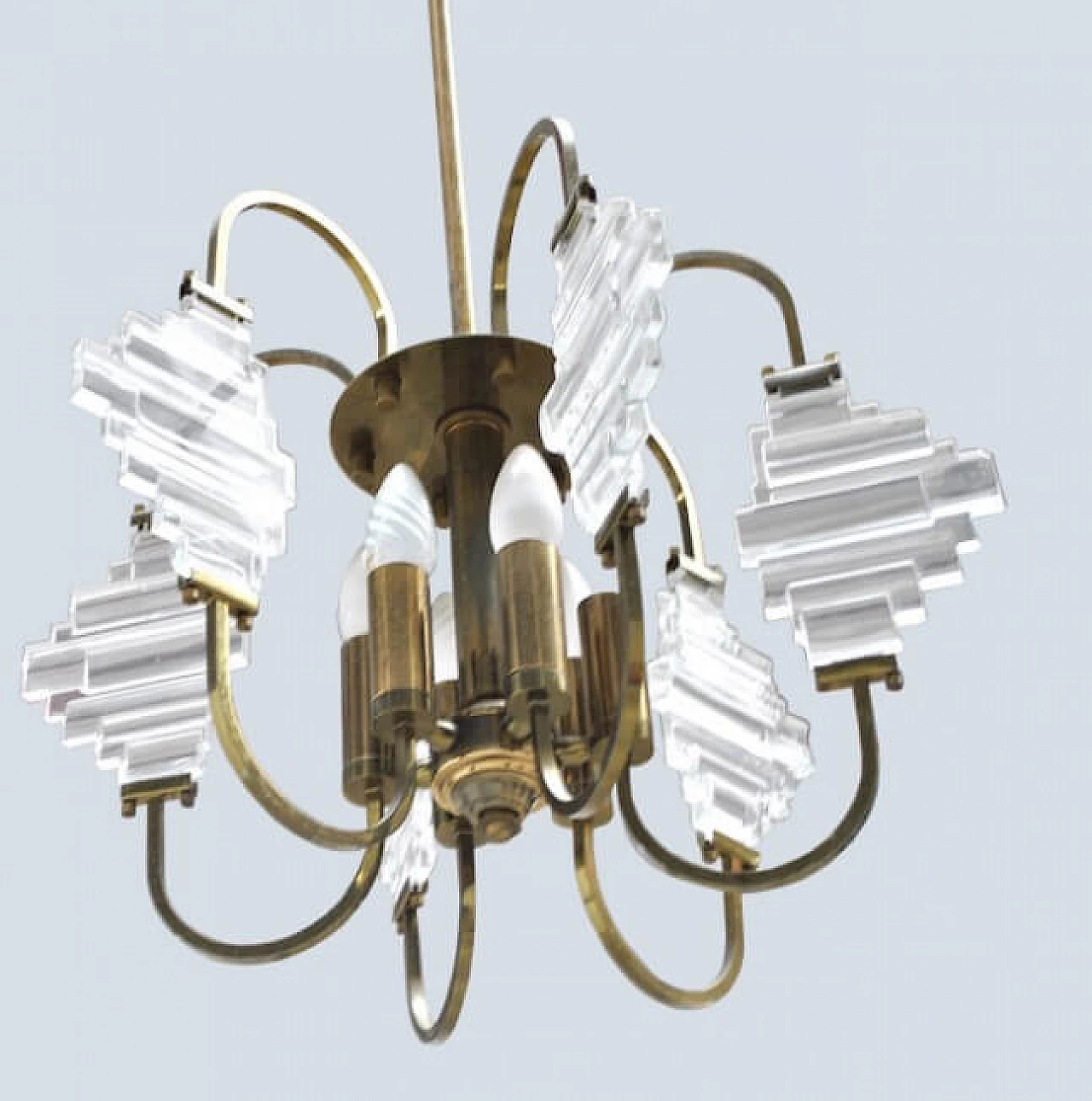 Chandelier in brass and glass in the style of Angelo Brotto, 50s 1220030