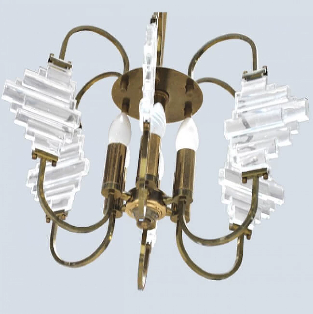 Chandelier in brass and glass in the style of Angelo Brotto, 50s 1220035