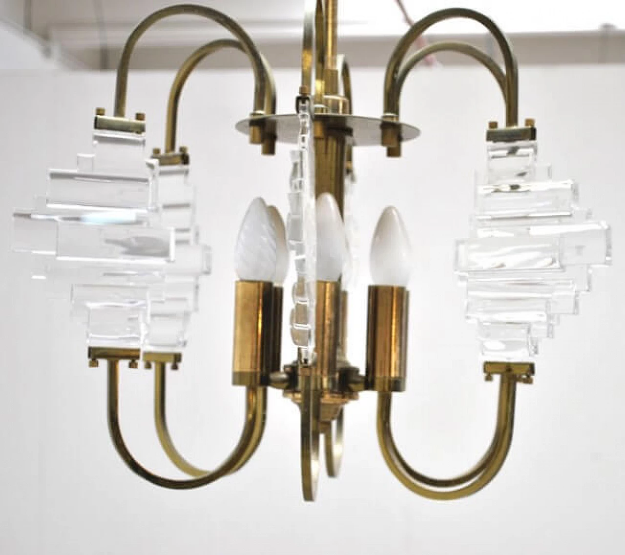 Chandelier in brass and glass in the style of Angelo Brotto, 50s 1220036