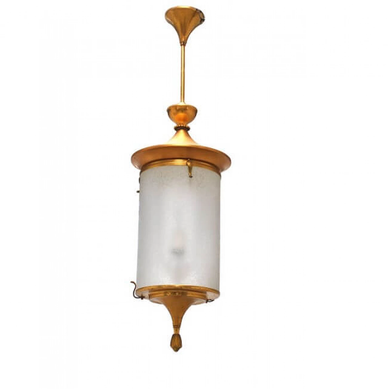 Lampadario a lanterna in metallo dorato e vetro di Lumi, anni '50 1220064
