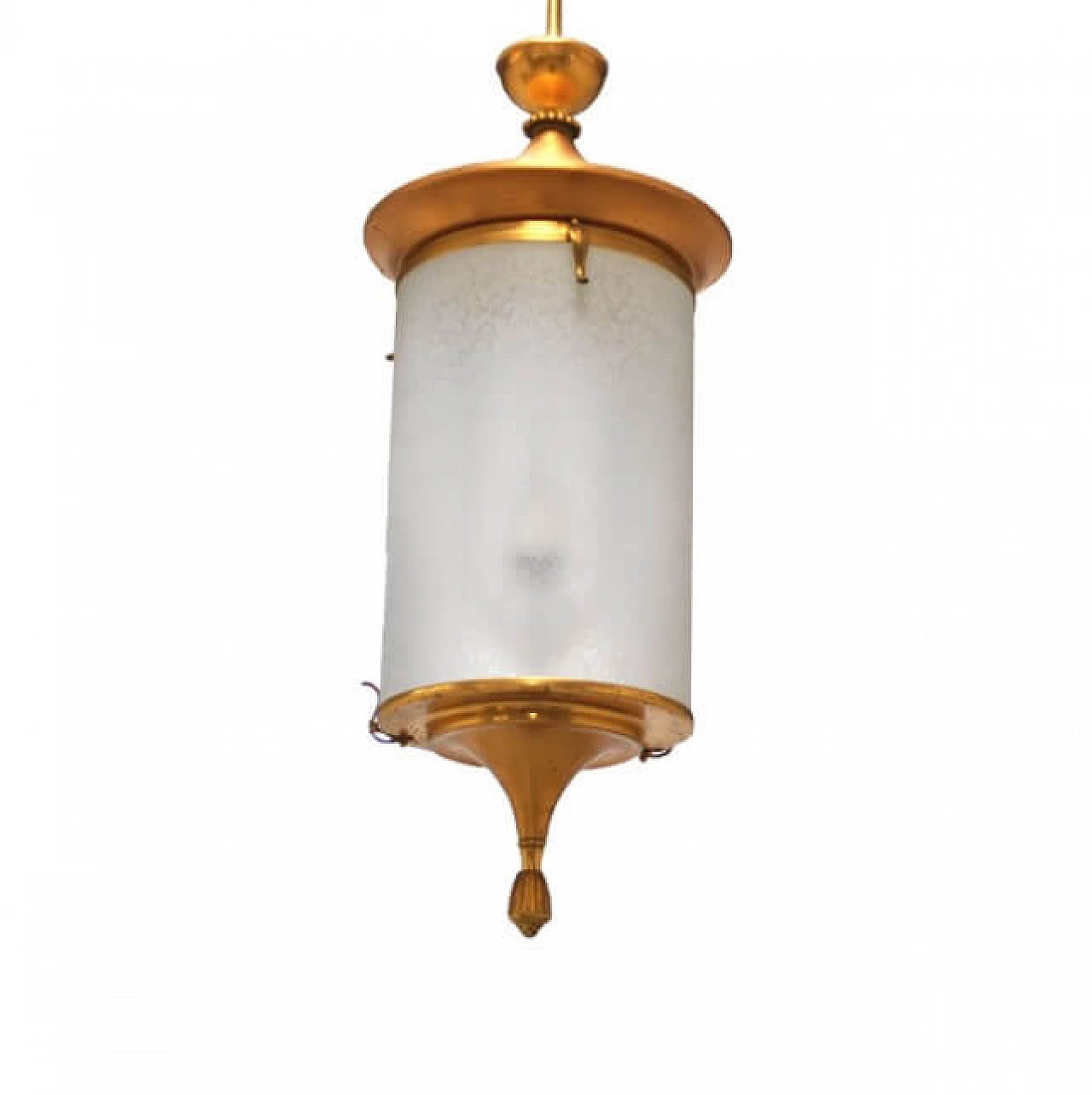 Lampadario a lanterna in metallo dorato e vetro di Lumi, anni '50 1220065