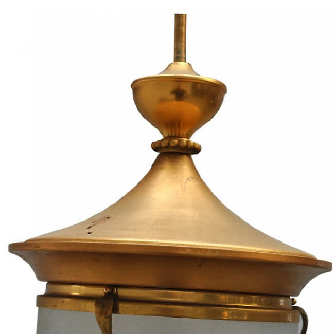 Lampadario a lanterna in metallo dorato e vetro di Lumi, anni '50 1220067