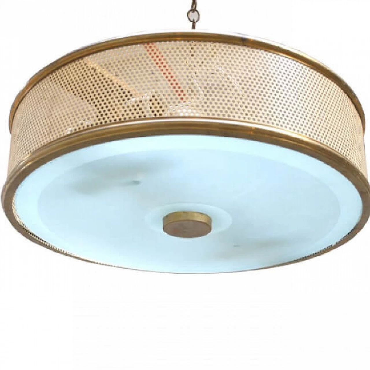 Chandelier in metal and frosted glass by Jacques Biny, 60s 1220111