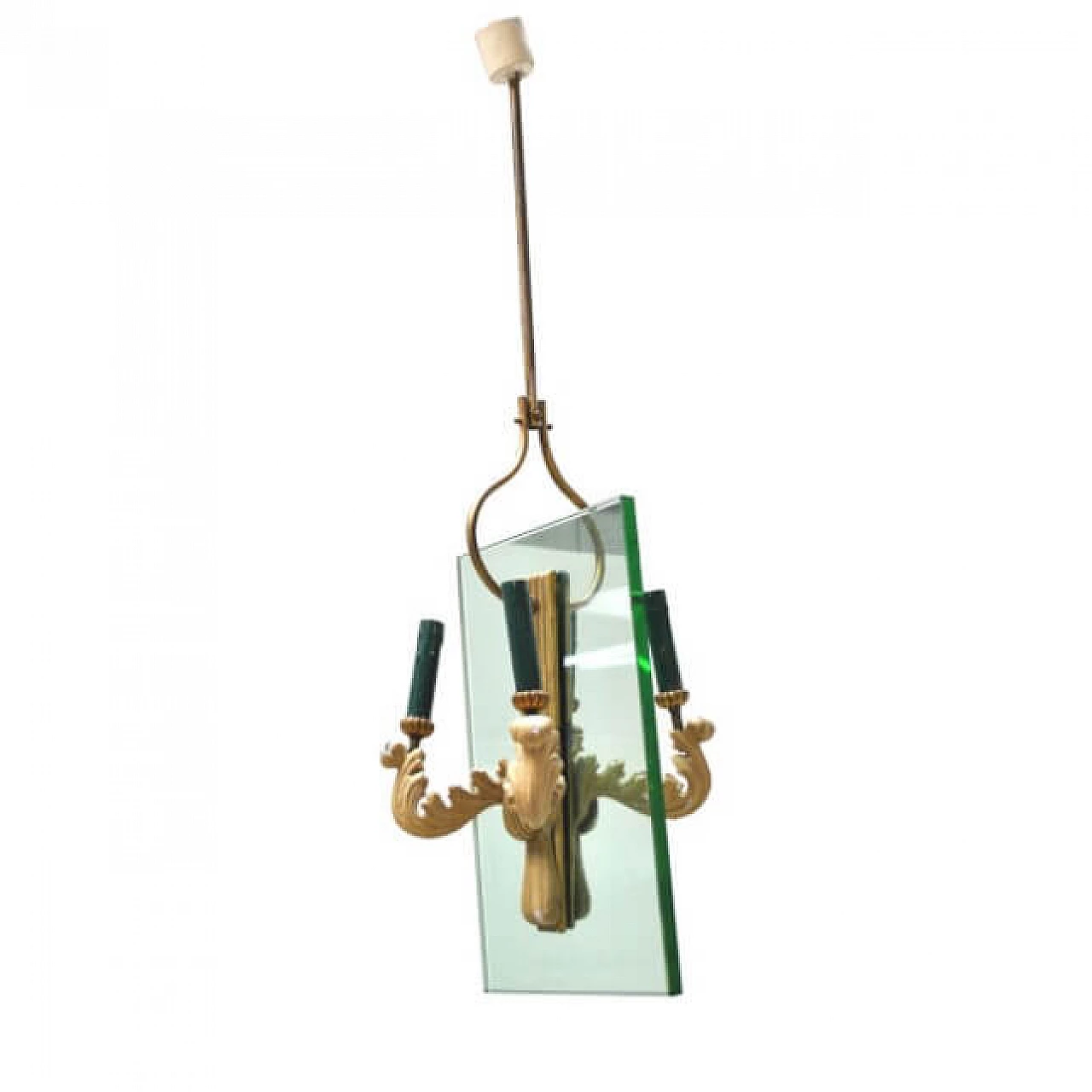 Crystal, ceramic and brass chandelier in Pietro Chiesa style, 1940s 1220113