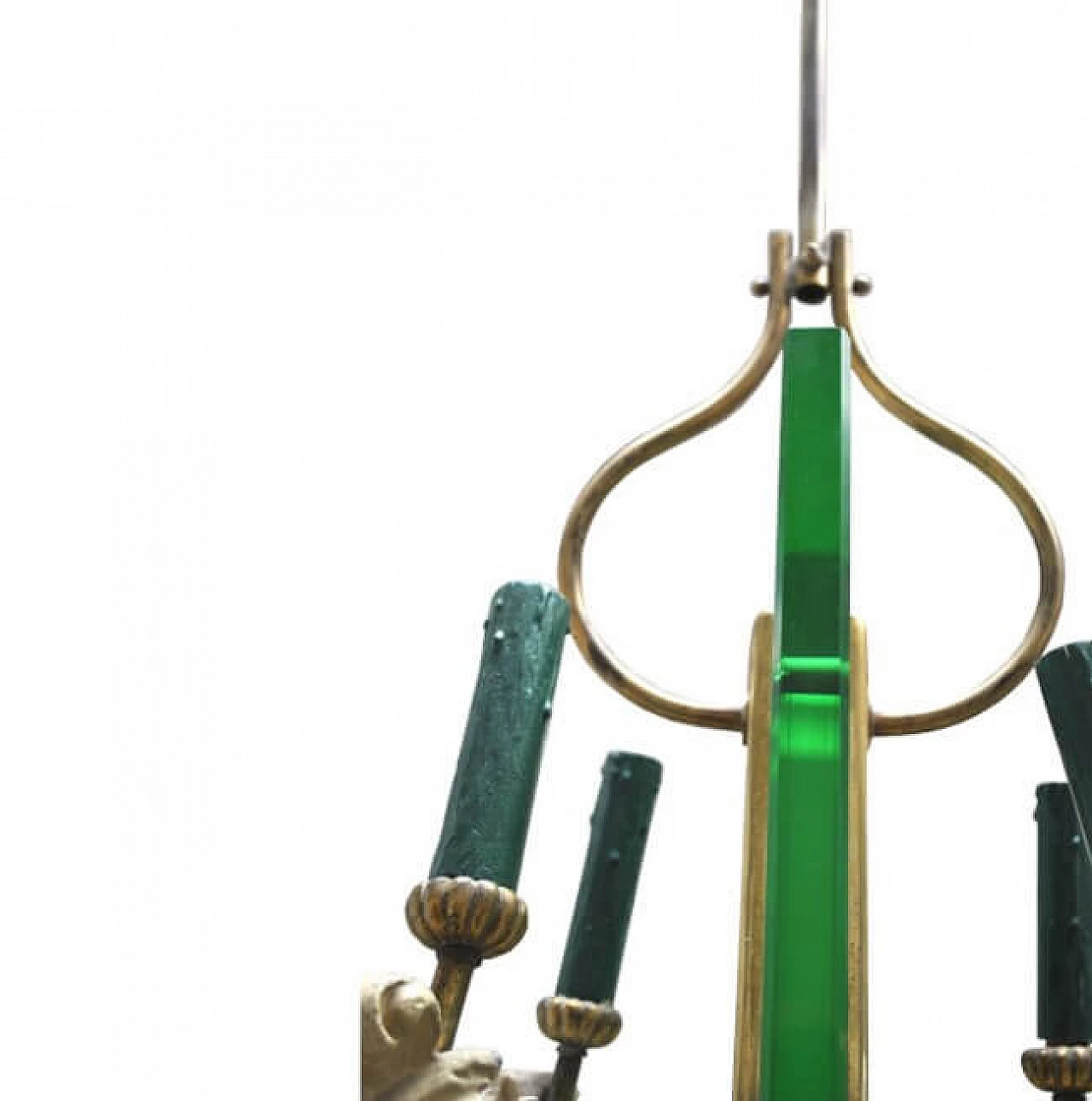 Lampadario in cristallo, ceramica e ottone in stile Pietro Chiesa, anni '40 1220114