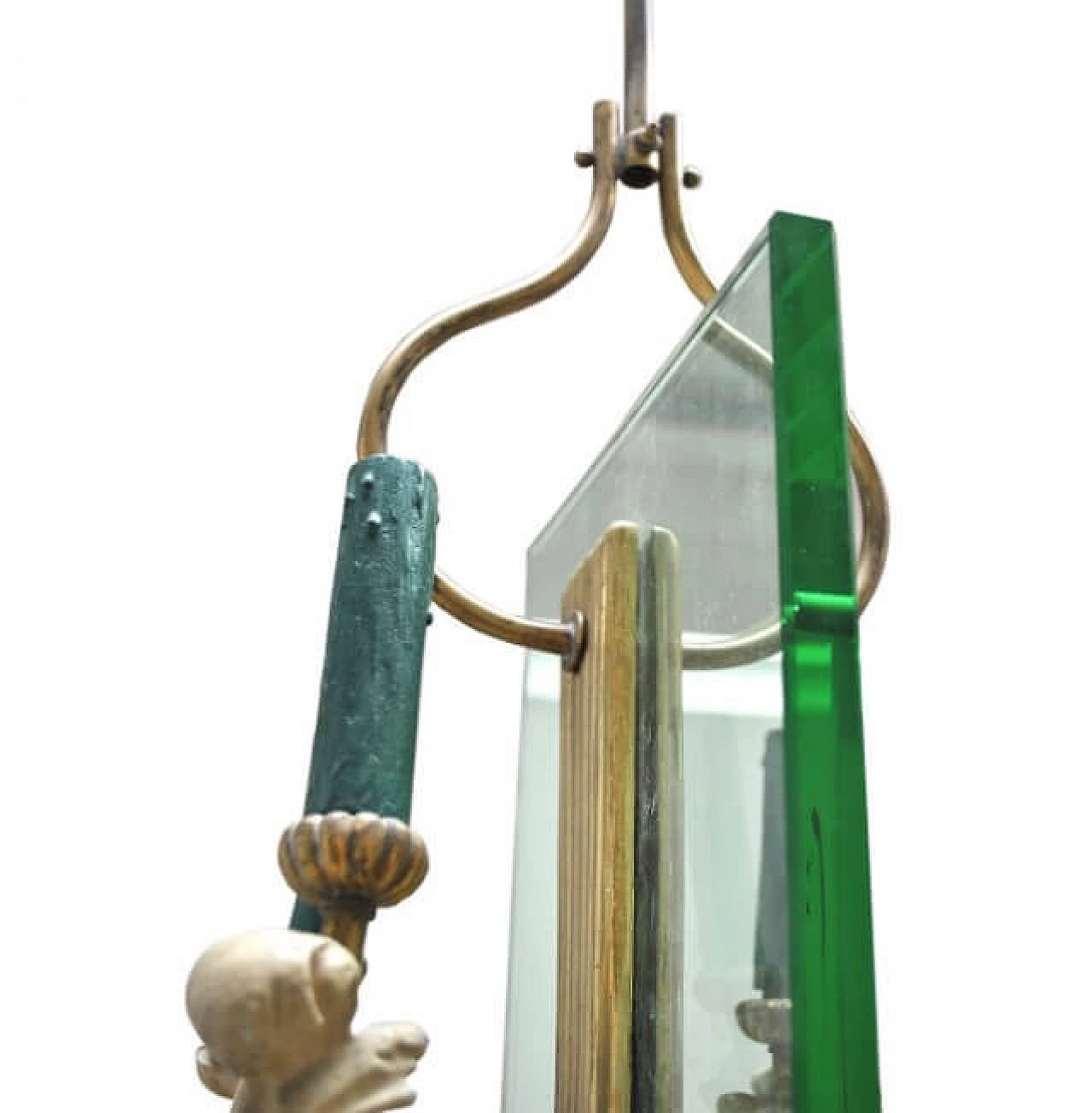 Crystal, ceramic and brass chandelier in Pietro Chiesa style, 1940s 1220115