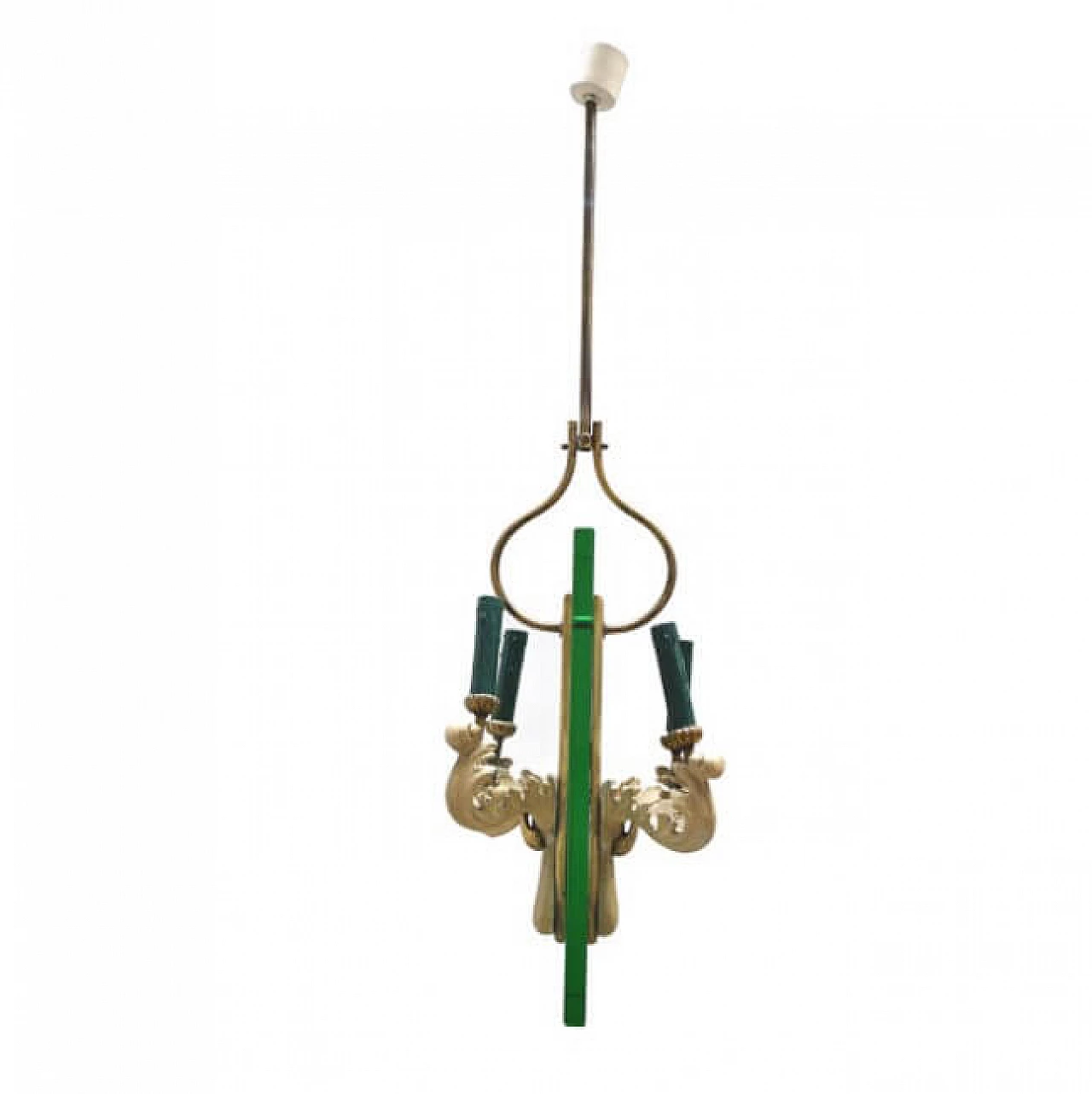 Lampadario in cristallo, ceramica e ottone in stile Pietro Chiesa, anni '40 1220117