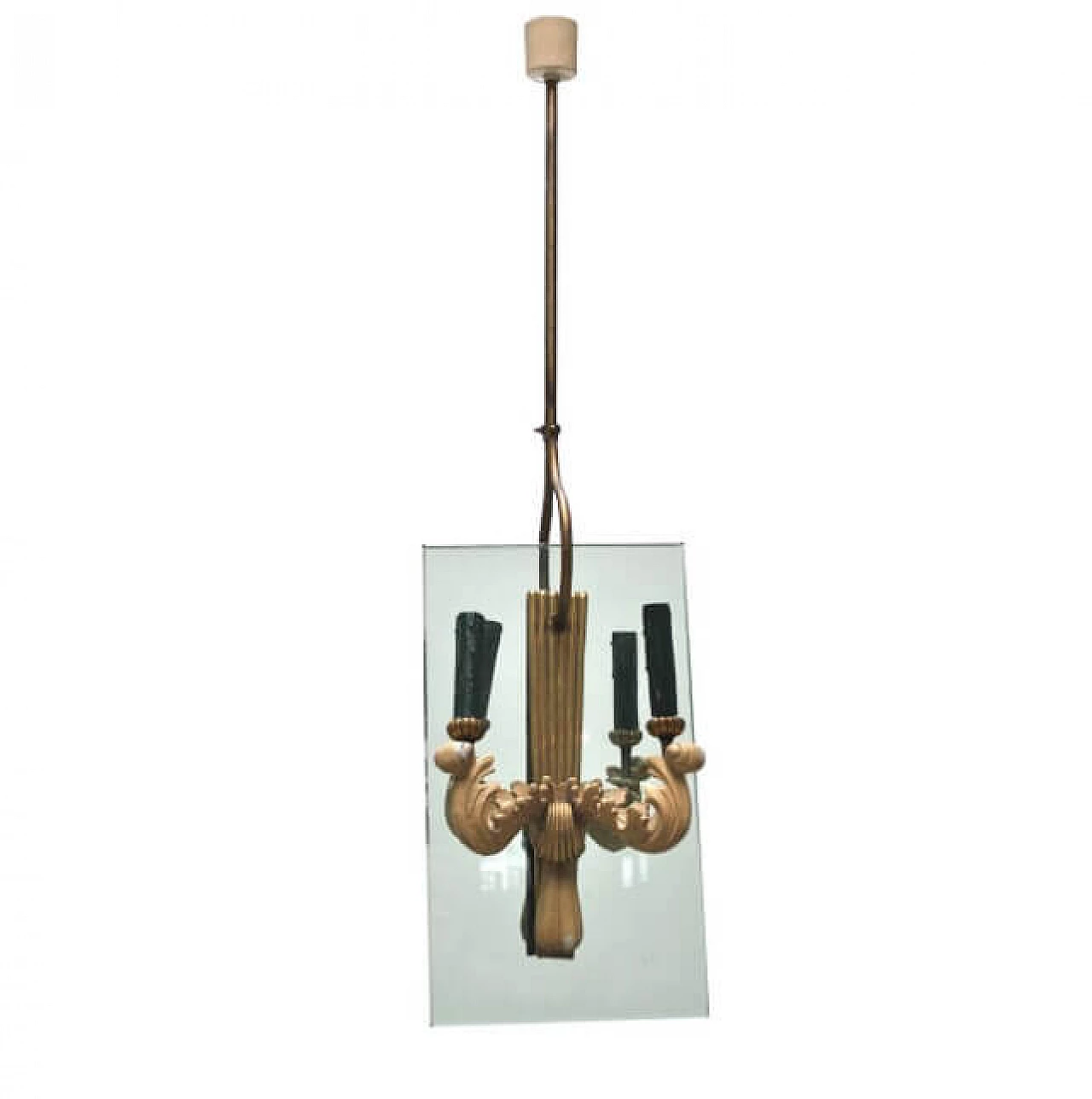 Crystal, ceramic and brass chandelier in Pietro Chiesa style, 1940s 1220118