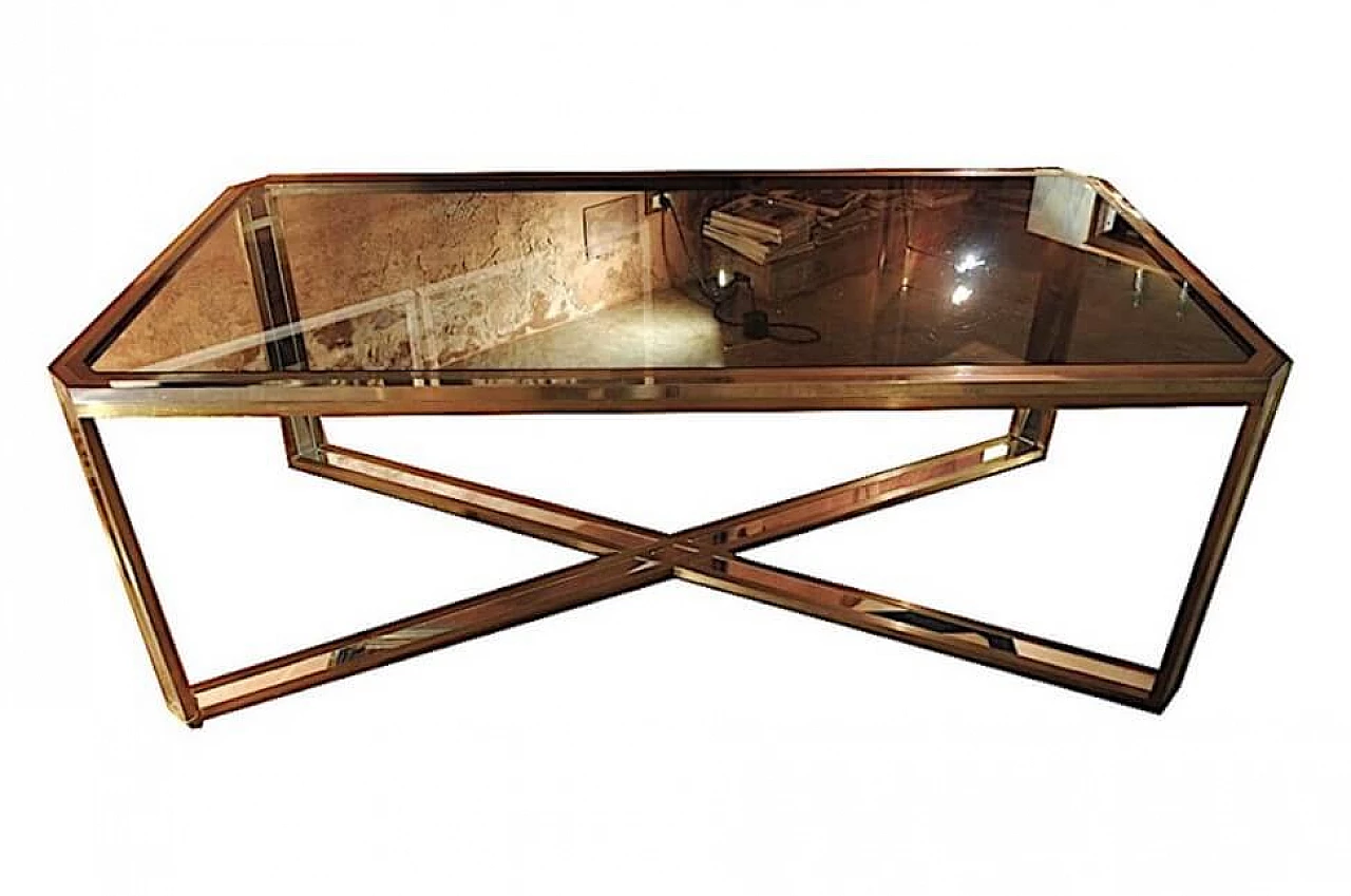 Table in steel, brass and mirror by Romeo Rega, 70s 1220237