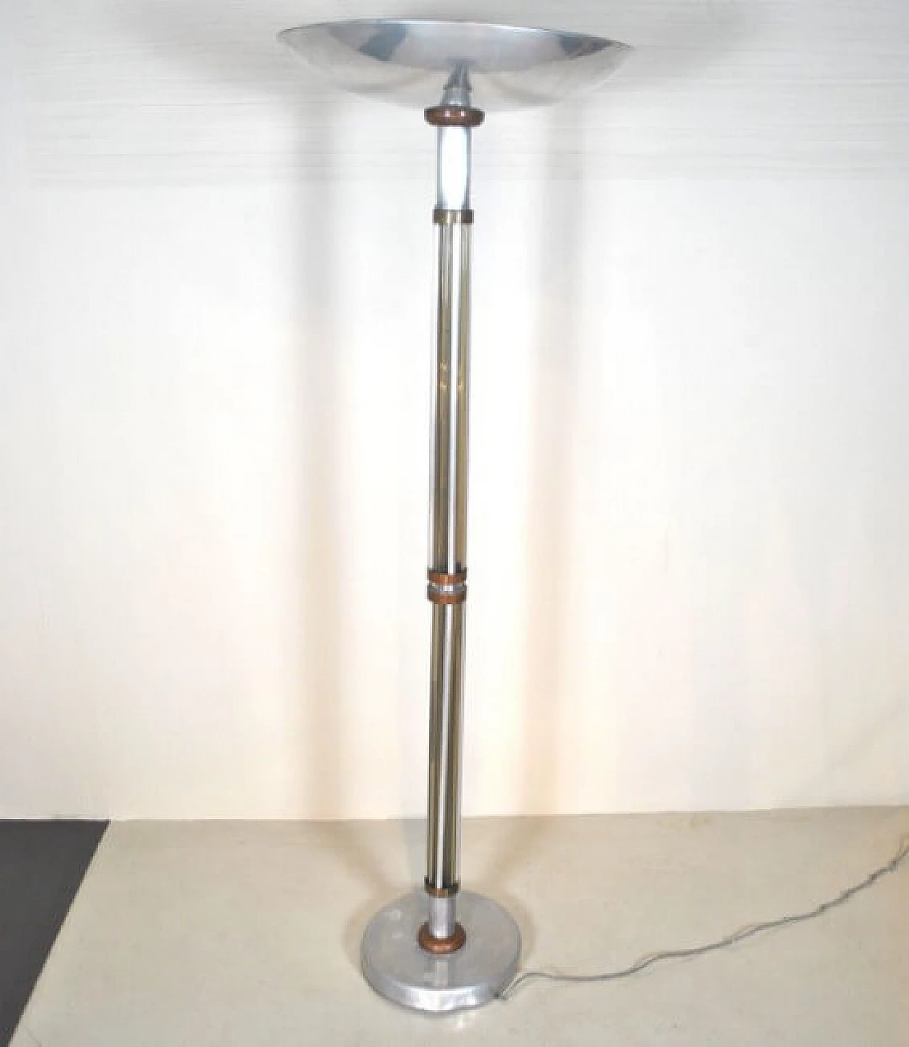 Floor lamp in aluminum, glass and copper, 40s 1220318