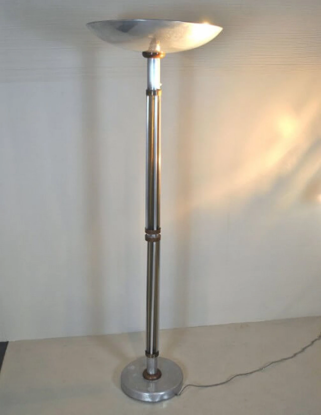 Floor lamp in aluminum, glass and copper, 40s 1220320