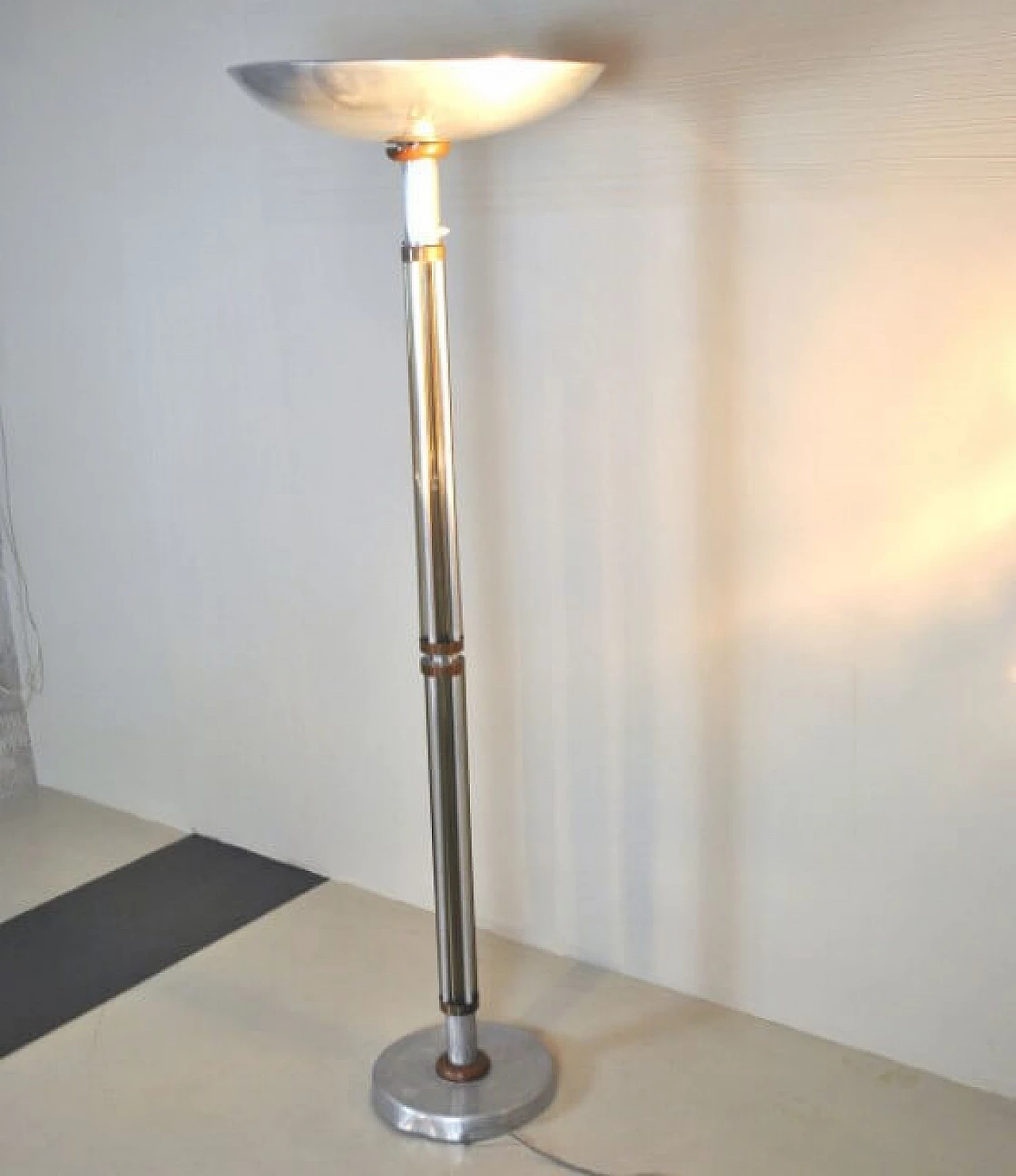 Floor lamp in aluminum, glass and copper, 40s 1220323